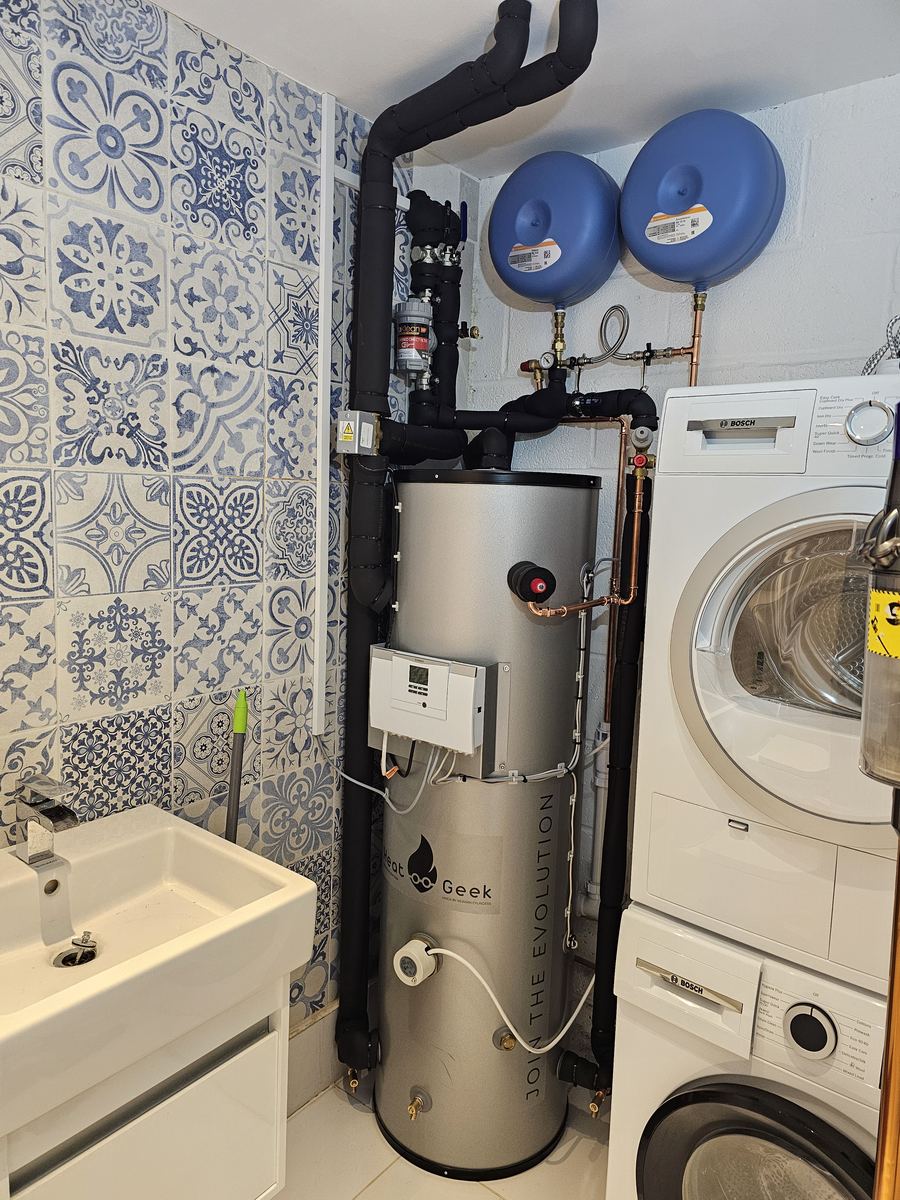 HeatGeek branded hot water cylinder installation